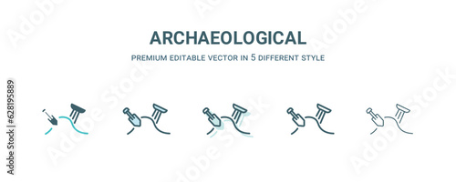 archaeological icon in 5 different style. Outline, filled, two color, thin archaeological icon isolated on white background. Editable vector can be used web and mobile