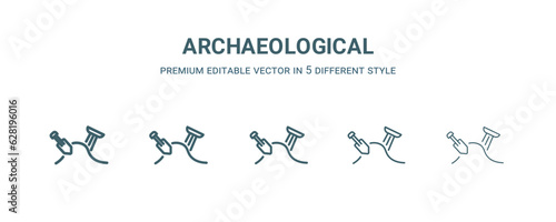 archaeological icon in 5 different style. Thin, light, regular, bold, black archaeological icon isolated on white background. Editable vector