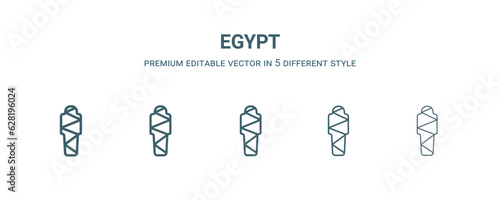 egypt icon in 5 different style. Thin, light, regular, bold, black egypt icon isolated on white background. Editable vector