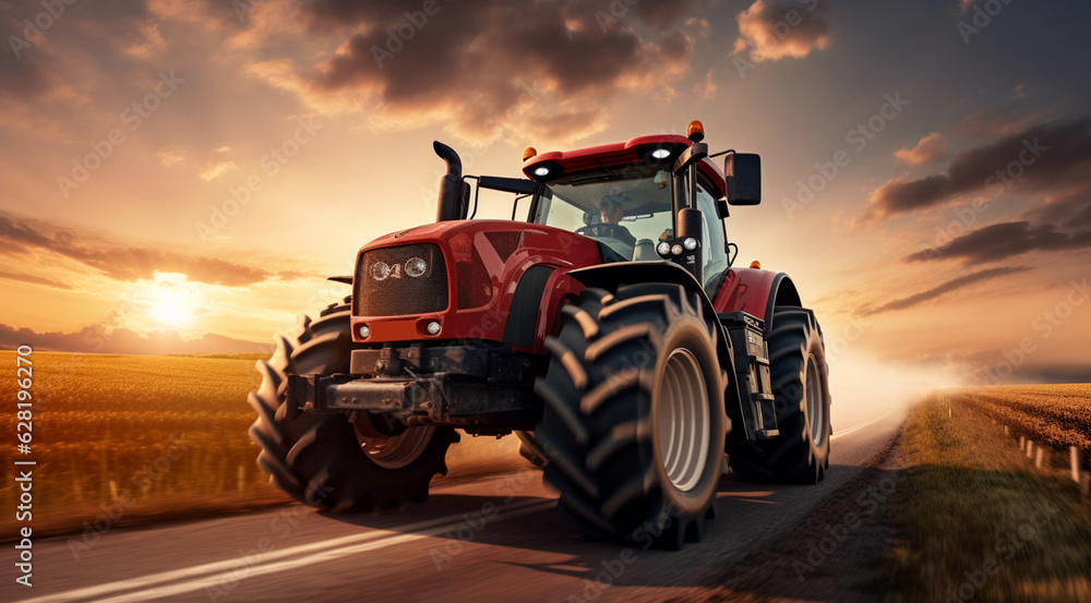 red agricultural tractor in the field generativa IA red agricultural tractor in the field generativa IA