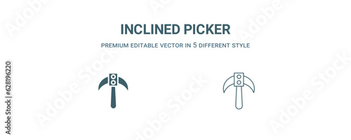 inclined picker icon. Thin line inclined picker icon from construction collection. Outline vector isolated on white background. Editable inclined picker symbol can be used web and mobile