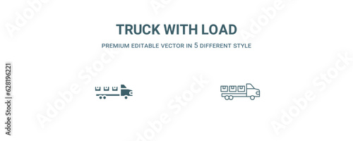 truck with load icon. Thin line truck with load icon from construction collection. Outline vector isolated on white background. Editable truck with load symbol can be used web and mobile