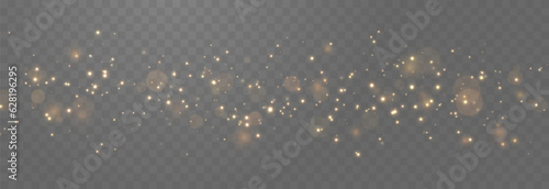 Vector gold sparkles on an isolated transparent background. Atomization of golden dust particles png. Glowing particles png. Gold dust. Light effect.