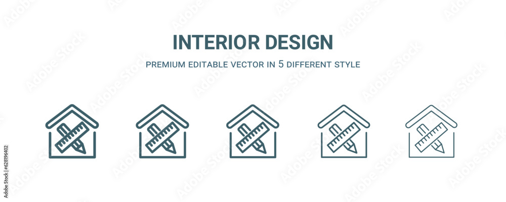interior design icon in 5 different style.Thin, light, regular, bold, black interior design icon isolated on white background. Editable vector interior design icon in 5 different style.Thin, light, regular, bold, black interior design icon isolated on white background. Editable vector