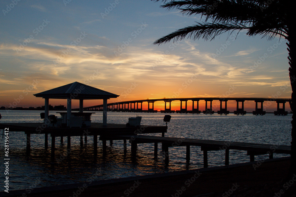 Sunset over the bridge in the Rigolets.