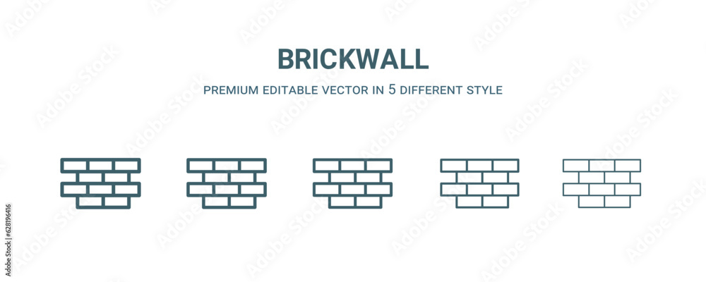 brickwall icon in 5 different style.Thin, light, regular, bold, black brickwall icon isolated on white background. Editable vector brickwall icon in 5 different style.Thin, light, regular, bold, black brickwall icon isolated on white background. Editable vector