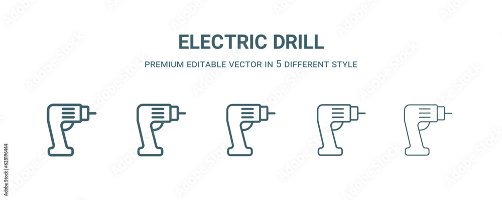 electric drill icon in 5 different style.Thin, light, regular, bold, black electric drill icon isolated on white background. Editable vector electric drill icon in 5 different style.Thin, light, regular, bold, black electric drill icon isolated on white background. Editable vector