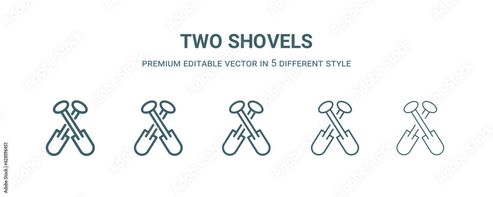 two shovels icon in 5 different style.Thin, light, regular, bold, black two shovels icon isolated on white background. Editable vector two shovels icon in 5 different style.Thin, light, regular, bold, black two shovels icon isolated on white background. Editable vector