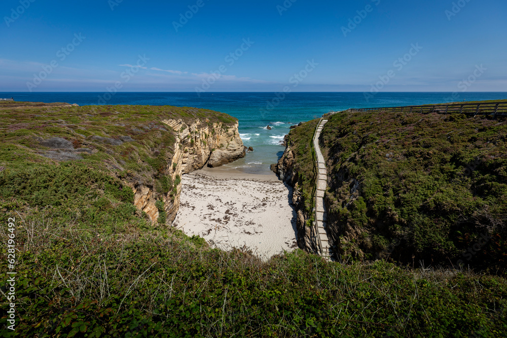 Augasantas beach in Lugo, Galicia, Spain, next to Las Catedrales beach with crystal clear water and white sand