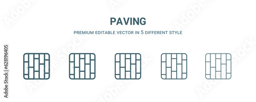 paving icon in 5 different style.Thin, light, regular, bold, black paving icon isolated on white background. Editable vector
