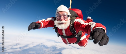 Santa's High-Flying Adventure: Skydiving and Spreading Holiday Cheer Amidst the Clouds.