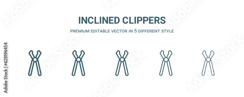 inclined clippers icon in 5 different style.Thin, light, regular, bold, black inclined clippers icon isolated on white background. Editable vector