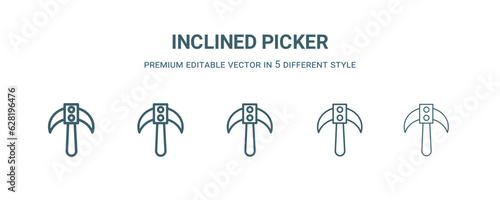 inclined picker icon in 5 different style.Thin, light, regular, bold, black inclined picker icon isolated on white background. Editable vector