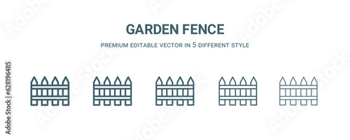garden fence icon in 5 different style.Thin, light, regular, bold, black garden fence icon isolated on white background. Editable vector