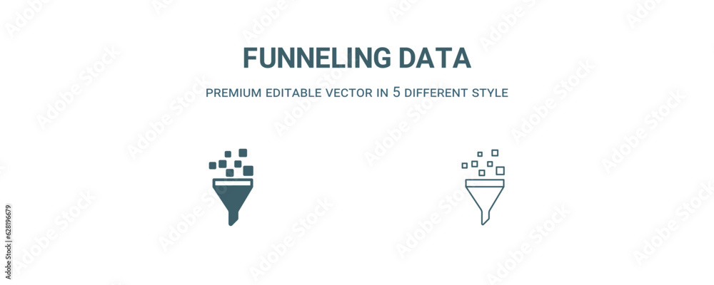 funneling data icon. Filled and line funneling data icon from business and analytics collection. Outline vector isolated on white background. Editable funneling data symbol funneling data icon. Filled and line funneling data icon from business and analytics collection. Outline vector isolated on white background. Editable funneling data symbol
