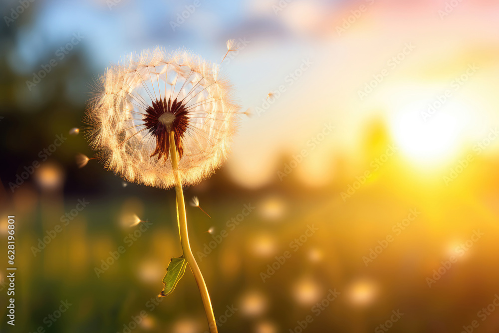 Close-up of a dandelion in the wind