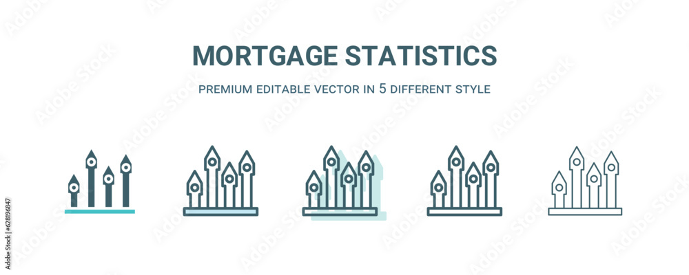 mortgage statistics icon in 5 different style. Outline, filled, two color, thin mortgage statistics icon isolated on white background. Editable vector can be used web and mobile