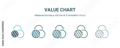 value chart icon in 5 different style. Outline, filled, two color, thin value chart icon isolated on white background. Editable vector can be used web and mobile