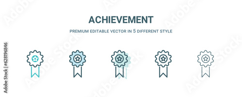achievement icon in 5 different style. Outline, filled, two color, thin achievement icon isolated on white background. Editable vector can be used web and mobile