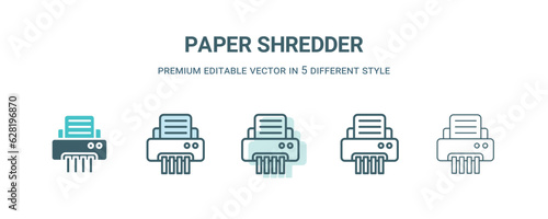 paper shredder icon in 5 different style. Outline, filled, two color, thin paper shredder icon isolated on white background. Editable vector can be used web and mobile