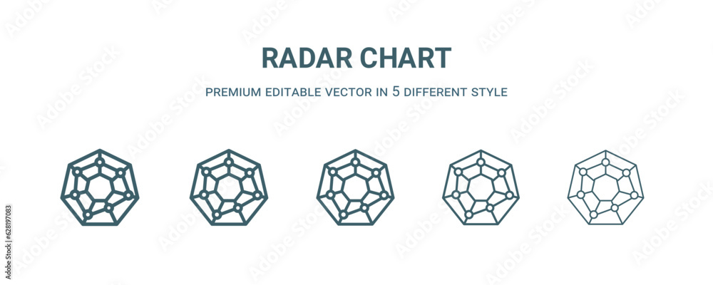 radar chart icon in 5 different style. Thin, light, regular, bold, black radar chart icon isolated on white background. Editable vector radar chart icon in 5 different style. Thin, light, regular, bold, black radar chart icon isolated on white background. Editable vector