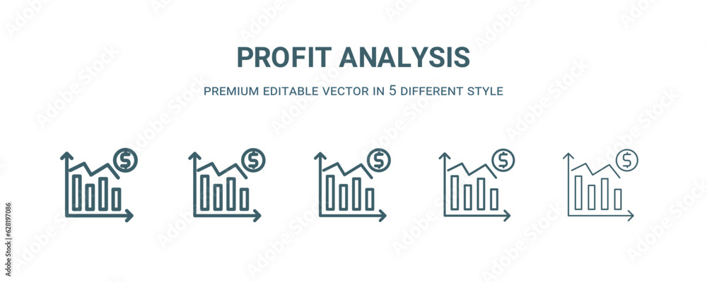 profit analysis icon in 5 different style. Thin, light, regular, bold, black profit analysis icon isolated on white background. Editable vector profit analysis icon in 5 different style. Thin, light, regular, bold, black profit analysis icon isolated on white background. Editable vector