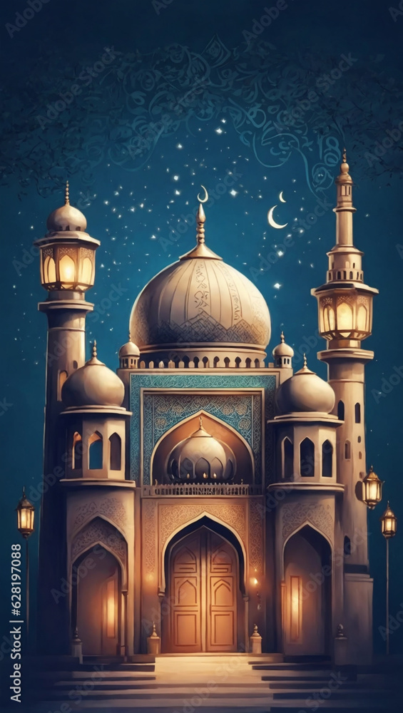 Obraz premium 3d Ramadan, Eid Mubarak Islamic mosque design