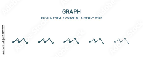 graph icon in 5 different style. Thin, light, regular, bold, black graph icon isolated on white background. Editable vector