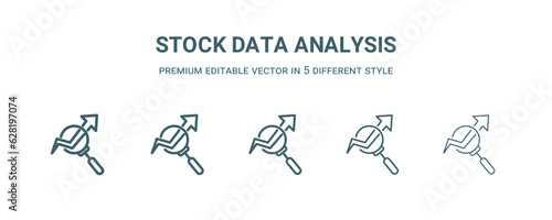 stock data analysis icon in 5 different style. Thin, light, regular, bold, black stock data analysis icon isolated on white background. Editable vector