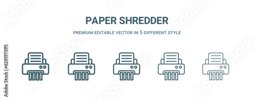 paper shredder icon in 5 different style. Thin, light, regular, bold, black paper shredder icon isolated on white background. Editable vector