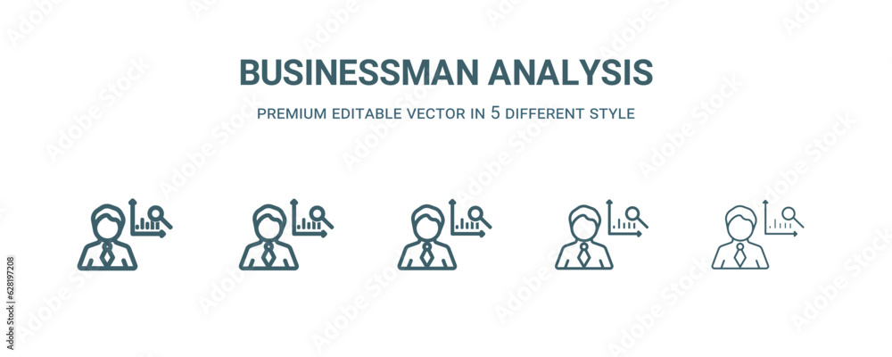 businessman analysis icon in 5 different style. Thin, light, regular, bold, black businessman analysis icon isolated on white background. Editable vector businessman analysis icon in 5 different style. Thin, light, regular, bold, black businessman analysis icon isolated on white background. Editable vector