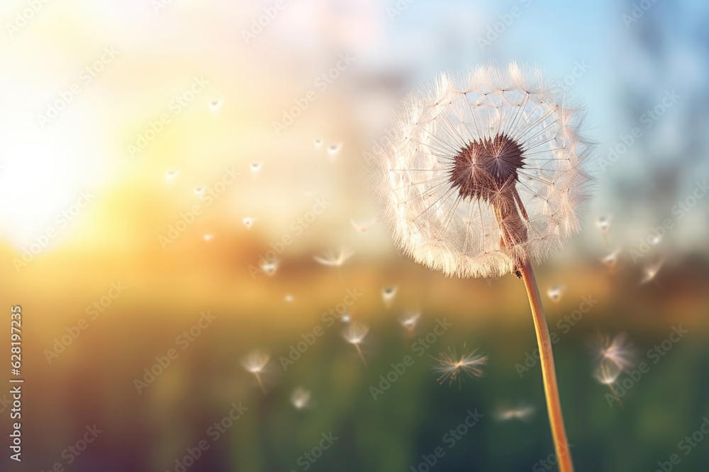 Close-up of a dandelion in the wind
