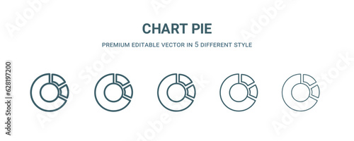 chart pie icon in 5 different style. Thin, light, regular, bold, black chart pie icon isolated on white background. Editable vector