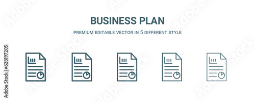 business plan icon in 5 different style. Thin, light, regular, bold, black business plan icon isolated on white background. Editable vector © Abstract