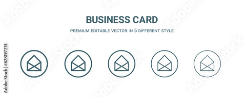 business card icon in 5 different style. Thin, light, regular, bold, black business card icon isolated on white background. Editable vector