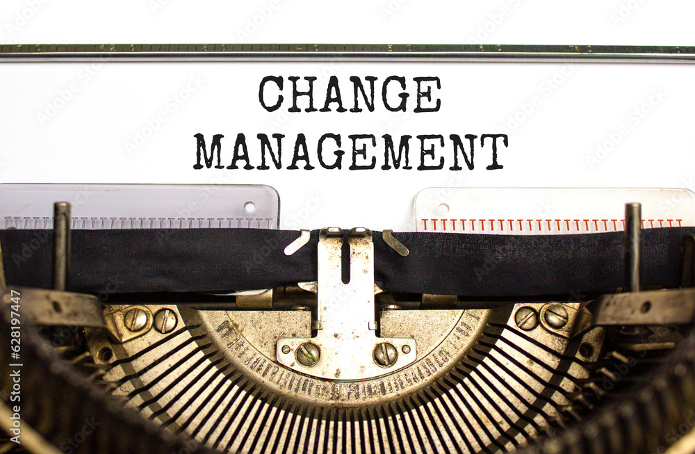 Change management symbol. Concept words Change management typed on beautiful old retro typewriter. Beautiful white background. Business change management concept. Copy space.