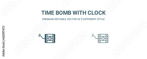 time bomb with clock icon. Filled and line time bomb with clock icon from military and war and  collection. Outline vector isolated on white background. Editable time bomb with clock symbol