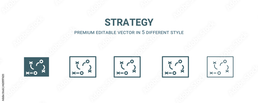 strategy icon in 5 different style. Outline, filled, two color, thin strategy icon isolated on white background. Editable vector can be used web and mobile