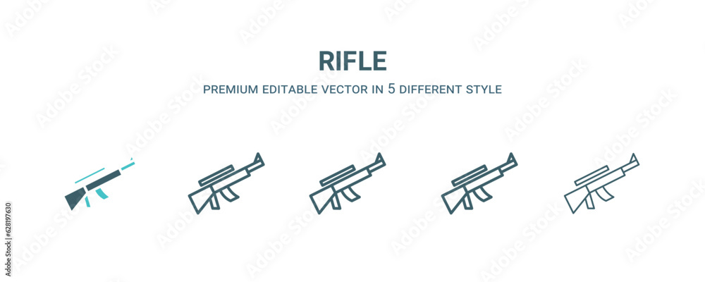 rifle icon in 5 different style. Outline, filled, two color, thin rifle icon isolated on white background. Editable vector can be used web and mobile rifle icon in 5 different style. Outline, filled, two color, thin rifle icon isolated on white background. Editable vector can be used web and mobile