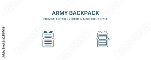 army backpack icon. Filled and line army backpack icon from military and war and  collection. Outline vector isolated on white background. Editable army backpack symbol