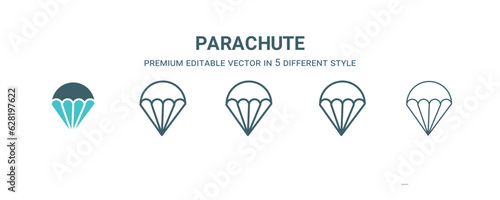 parachute icon in 5 different style. Outline, filled, two color, thin parachute icon isolated on white background. Editable vector can be used web and mobile
