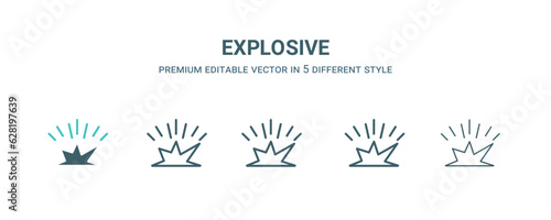 explosive icon in 5 different style. Outline, filled, two color, thin explosive icon isolated on white background. Editable vector can be used web and mobile