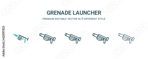 grenade launcher icon in 5 different style. Outline, filled, two color, thin grenade launcher icon isolated on white background. Editable vector can be used web and mobile