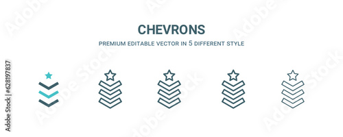 chevrons icon in 5 different style. Outline, filled, two color, thin chevrons icon isolated on white background. Editable vector can be used web and mobile