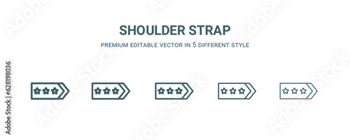 shoulder strap icon in 5 different style. Thin, light, regular, bold, black shoulder strap icon isolated on white background.