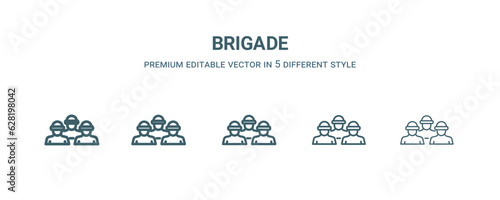 brigade icon in 5 different style. Thin, light, regular, bold, black brigade icon isolated on white background.