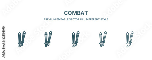 combat icon in 5 different style. Thin  light  regular  bold  black combat icon isolated on white background.