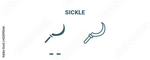 sickle icon. Line and filled sickle icon from agriculture and farm collection. Outline vector isolated on white background. Editable sickle symbol