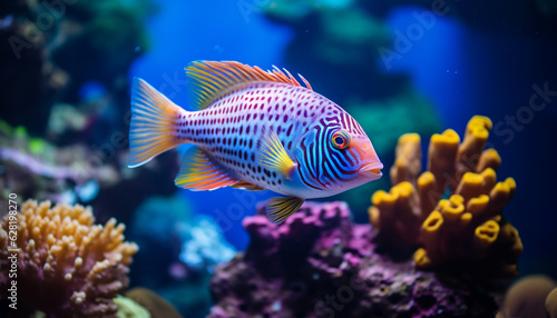 colorful fish close up among coral reef underwater world made with Generative AI © Annuitti