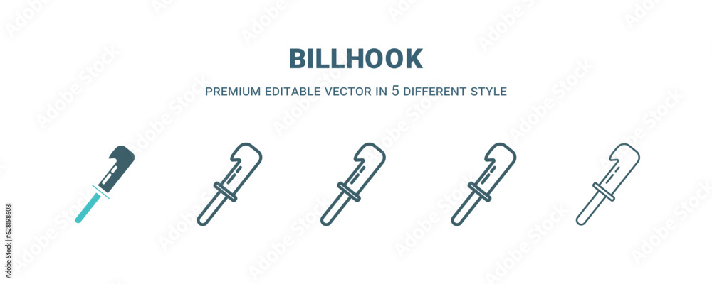 billhook icon in 5 different style. Outline, filled, two color, thin billhook icon isolated on white background. Editable vector can be used web and mobile billhook icon in 5 different style. Outline, filled, two color, thin billhook icon isolated on white background. Editable vector can be used web and mobile